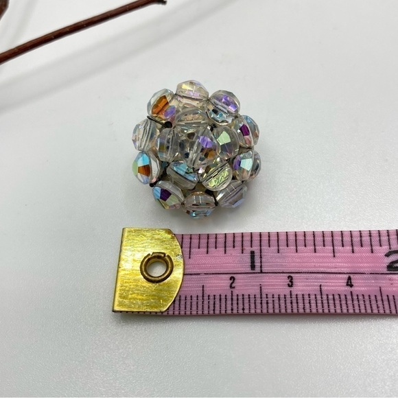 AURORA Borealis Clear Crystal Beaded Cluster Clip-On Vintage Earrings - Picture 7 of 7